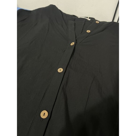 MITTOSHOP Button Down Collared Midi Shirt Dress with Pockets in Black Medium - Picture 7 of 12